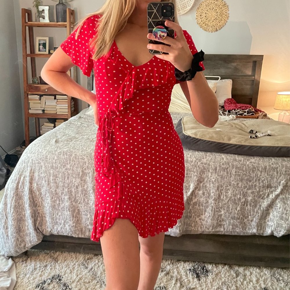 Red wrap dress